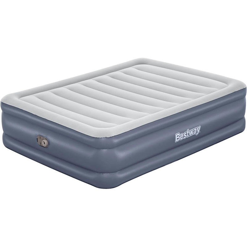 Bestway Tritech 20 Inch Thick Durable Comfortable Air Mattress with Ultra-Fresh Antimicrobial Coating & Built-in AC Pump for 4 Minute Inflation, Queen | Bigbigmart.com