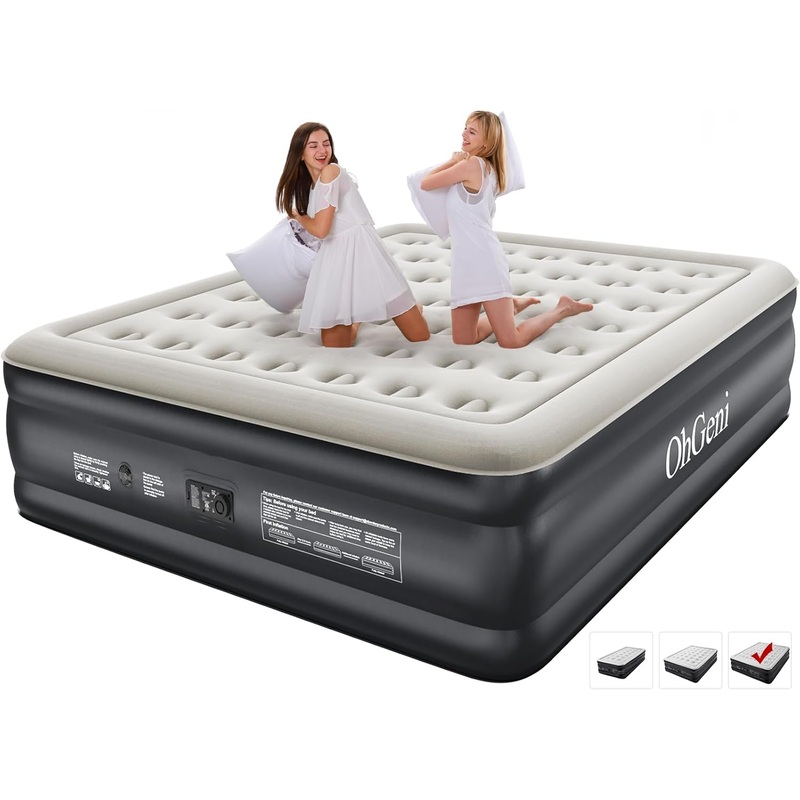 Cal King Air Mattress with Built in Pump for Guest, 18 Tall Inflatable Blow Up Air Bed with Carrying Bag for Camping, Raised Elevated High Airbed, Foldable & Portable Colchon Inflables, Black | Bigbigmart.com