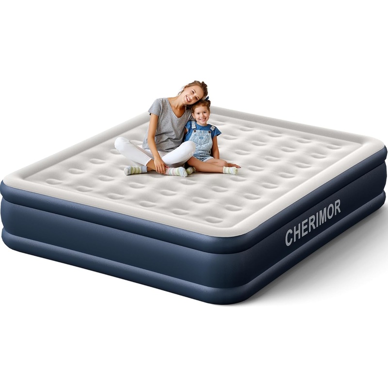 California King Air Mattress with Built in Pump, 18 Luxury Thicken Sturdy Inflatable Mattress for Guests & Home, Portable Blow up Mattress with Carry Bag, Air Bed for Camping & Vacationing | Bigbigmart.com