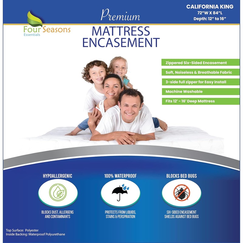 California King Mattress Protector Zippered Bedbug Waterproof Encasement Hypoallergenic Premium Bed Bug Cover White | Bigbigmart.com