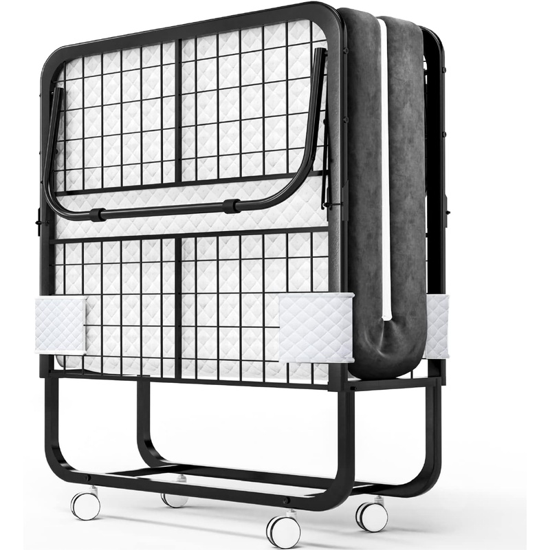EconoHome Folding Bed with Mattress – 75×31 Cot Size Bed Frame – Portable Foldable Roll Away Adult Bed for Guest – 5-inch Thick Memory Foam Mattress – Space Saving Fold Up Bed for Easy Storage | Bigbigmart.com