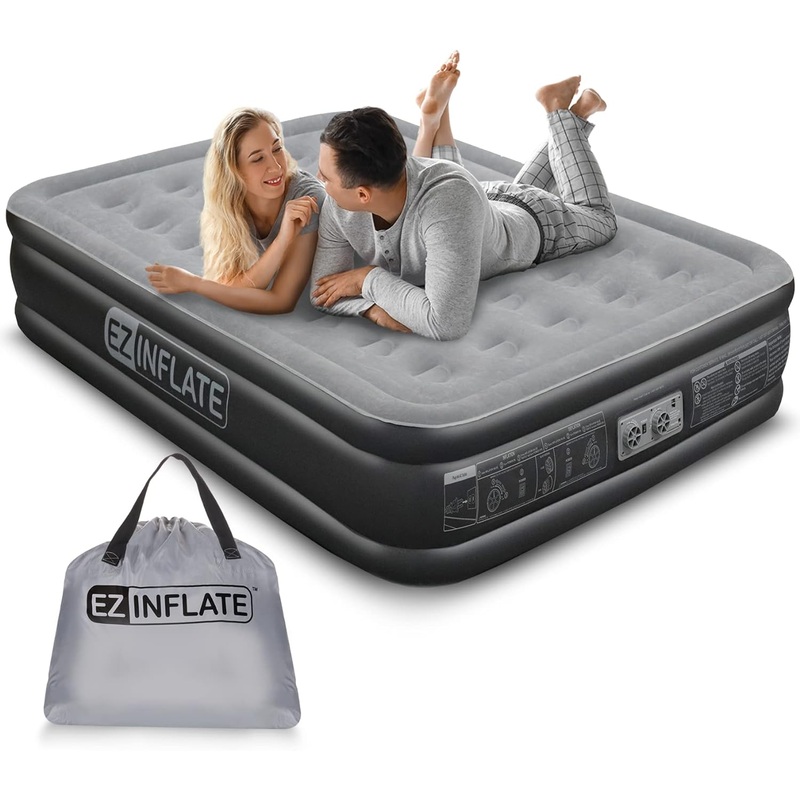EZ INFLATE Double High Luxury Air Mattress with Built in Pump, Inflatable Mattress, Full | Bigbigmart.com