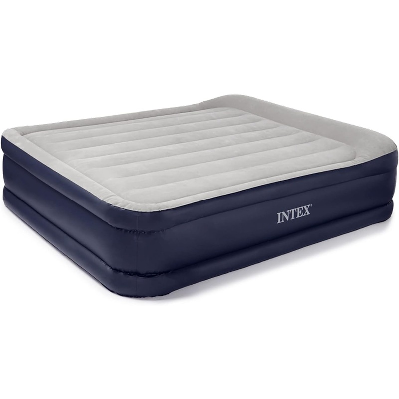 Intex Deluxe Pillow Rest Queen Raised Built-in Pump Fiber-Tech Airbed | 64135E | Bigbigmart.com