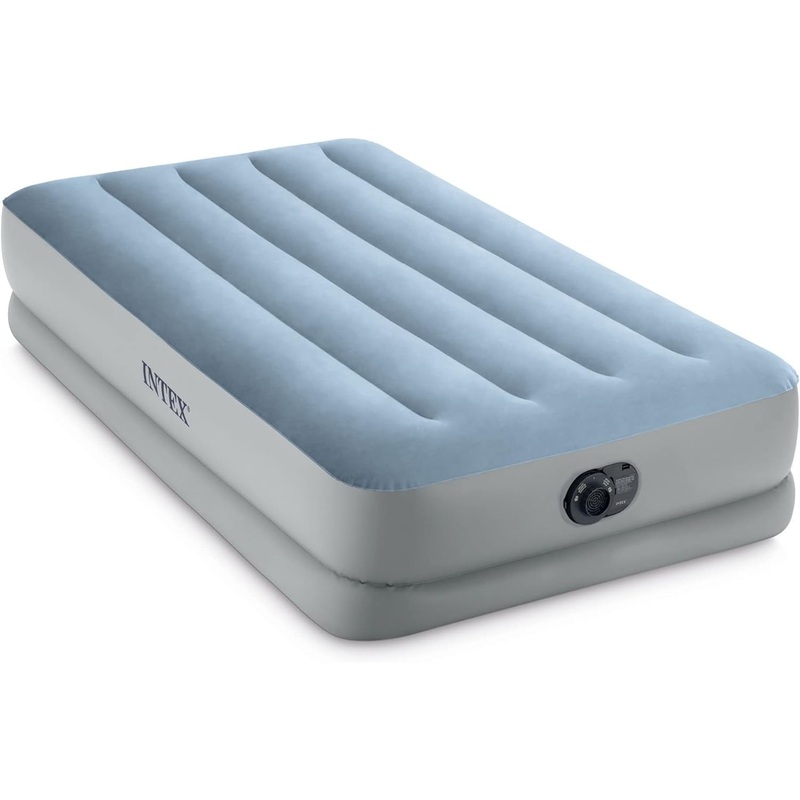Intex Dura Beam Plus Mid-Rise Comfort Plush Fiber-Tech 14 Air Mattress Twin-Sized Bed with Built-in Electric Pump and Carry Storage Bag | Bigbigmart.com