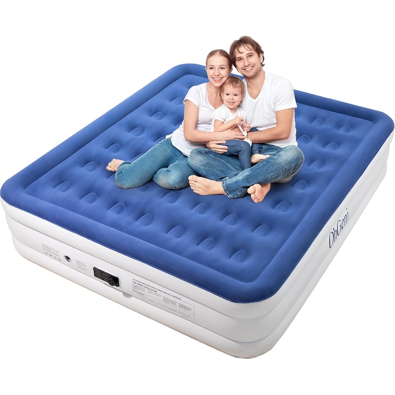 King Air Mattress with Built in Pump, 18 Inch Elevated Quick Inflation/Deflation Inflatable Bed,Durable Blow Up Mattresses for Camping, Travel, Home, Guests, Indoor, Blue Portable Airbed | Bigbigmart.com