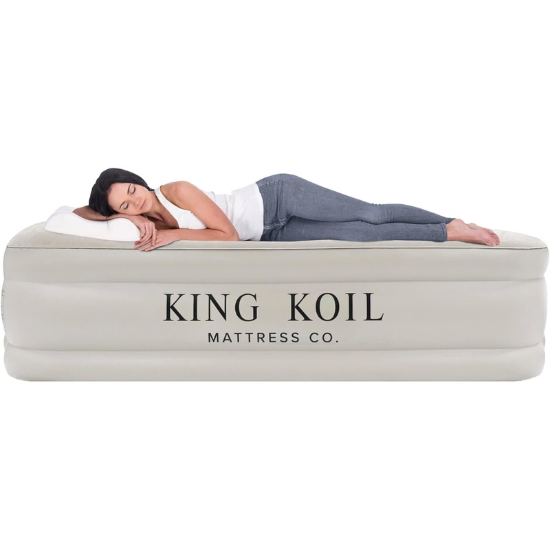 King Koil Luxury California King Air Mattress with Built-in Pump for Home, Camping & Guests – 16 King Size Inflatable Airbed Luxury Double High Adjustable Blow Up Mattress, Durable Waterproof | Bigbigmart.com