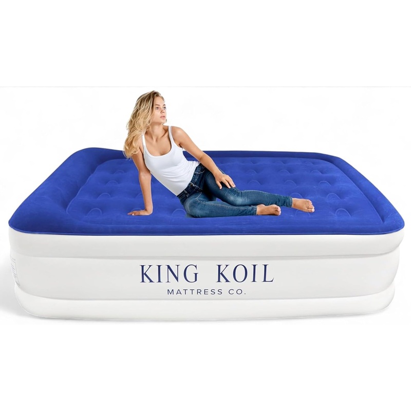 King Koil Luxury Pillow Top Plush Queen Air Mattress With Built-in High-Speed Pump Best For Home, Camping, Guests, 20 Queen Size Double Airbed Adjustable Blow Up Mattress, Waterproof, 1-Year Warranty | Bigbigmart.com