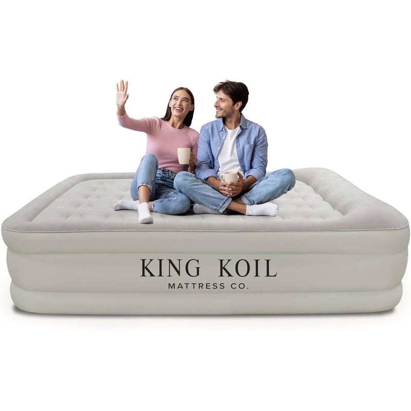 King Koil Pillow Top Plush Queen Air Mattress with Built-in High-Speed Pump Best for Home, Camping, Guests, Queen Size Luxury Double Airbed Adjustable Blow Up Mattress, Waterproof, 1-Year Warranty | Bigbigmart.com