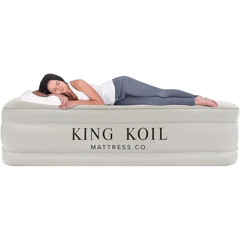 King Koil Plush Pillow Top Twin Air Mattress with Built-in High-Speed Pump for Camping, Home & Guests – 20 Twin Size Airbed Luxury Inflatable Blow Up Mattress, Waterproof, 1-Year Warranty | Bigbigmart.com