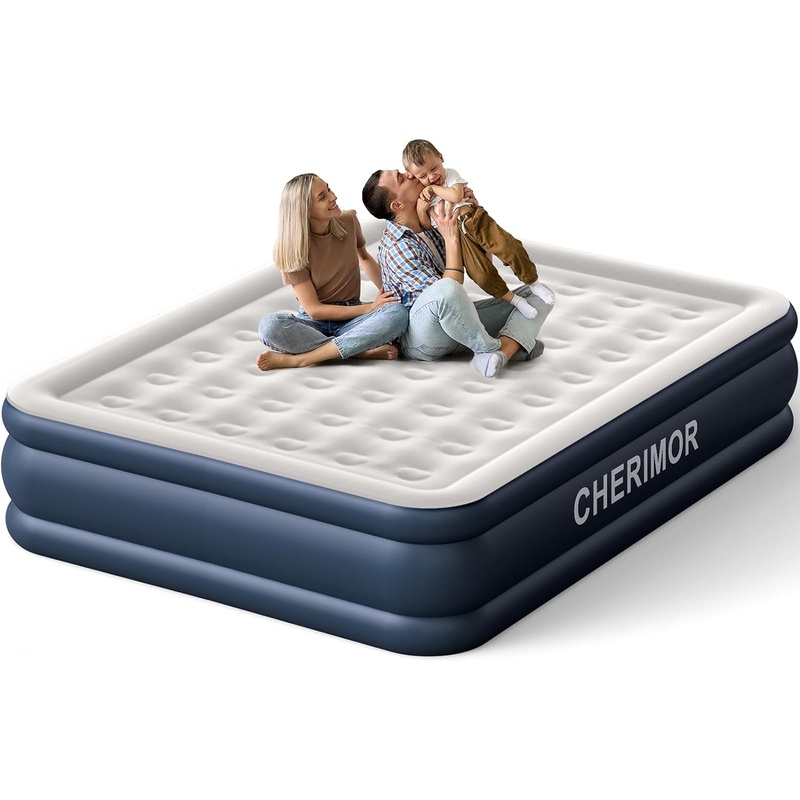 King-Size-Air-Mattress with Built-in Pump, 18 inch High Luxury Thicken Durable Inflatable Mattress for Guests & Home, Portable Blow up Mattress with Carry Bag, Air Bed for Adults & Family | Bigbigmart.com