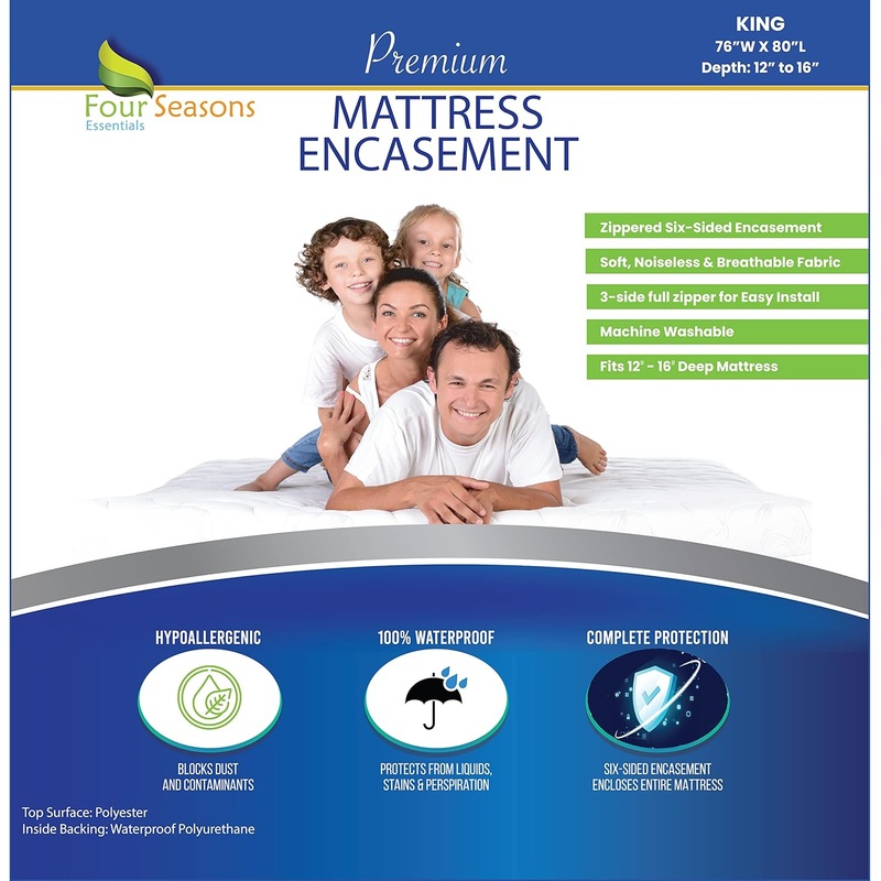 King Size Mattress Protector Bed bug Waterproof Zippered Cover – Hypoallergenic Premium Quality Encasement Protects Against Liquids, Dust – Breathable, Noiseless White | Bigbigmart.com