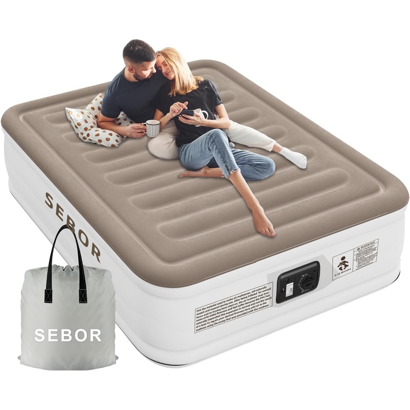 Luxury Queen Air Mattress with Built in Pump, Durable Blow Up Mattress for Home&Guests, 18 inch Inflatable Airbed, 660 lb MAX | Bigbigmart.com