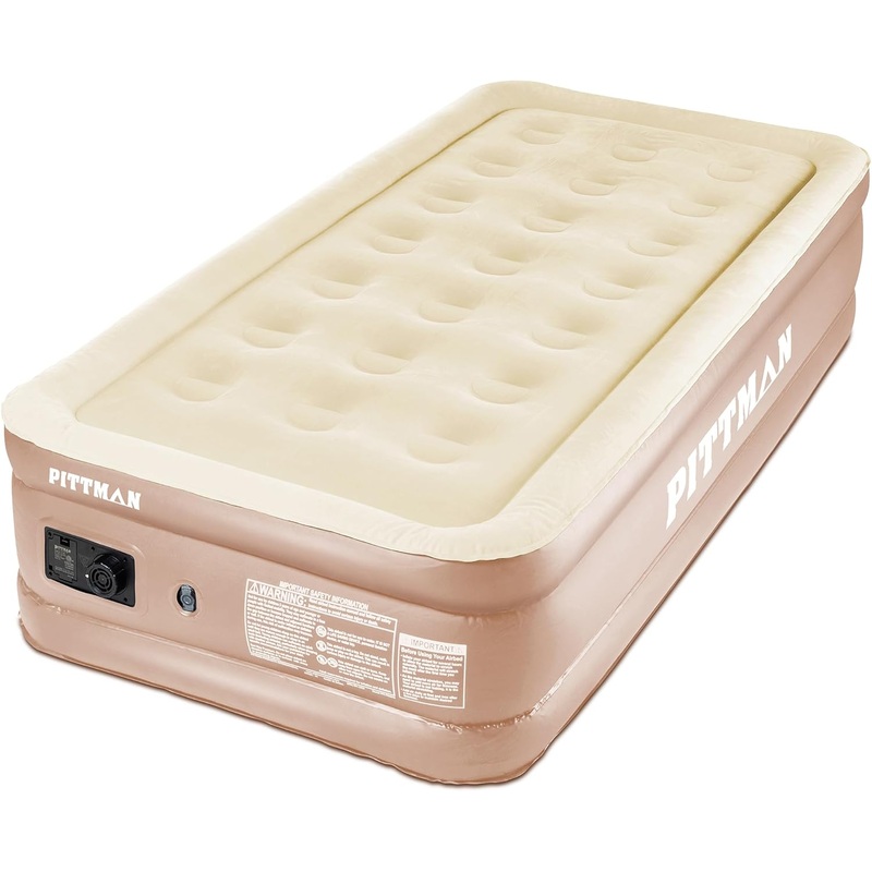 Pittman Outdoors Comfort Series Indoor Air Mattress with Built-in Electrical Air Pump, Twin 18-Inches Tall, Tan | Bigbigmart.com