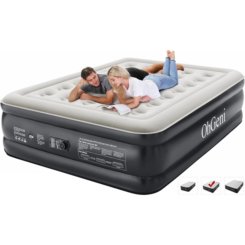 Queen Air Mattress with Built in Pump, Blow Up Colchones Inflables Mattress for Guests, Foldable Portable Air Mattresses with Carrying Bag, 18 Raised Elevated Air Bed for Camping,Black Airbed | Bigbigmart.com