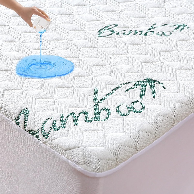 Queen Mattress Protector, Cooling Waterproof Viscose Made from Bamboo Mattress Pad Cover Queen Size, 3D Air Soft Queen Size Mattress Cover for 6-18 Inches Mattress | Bigbigmart.com