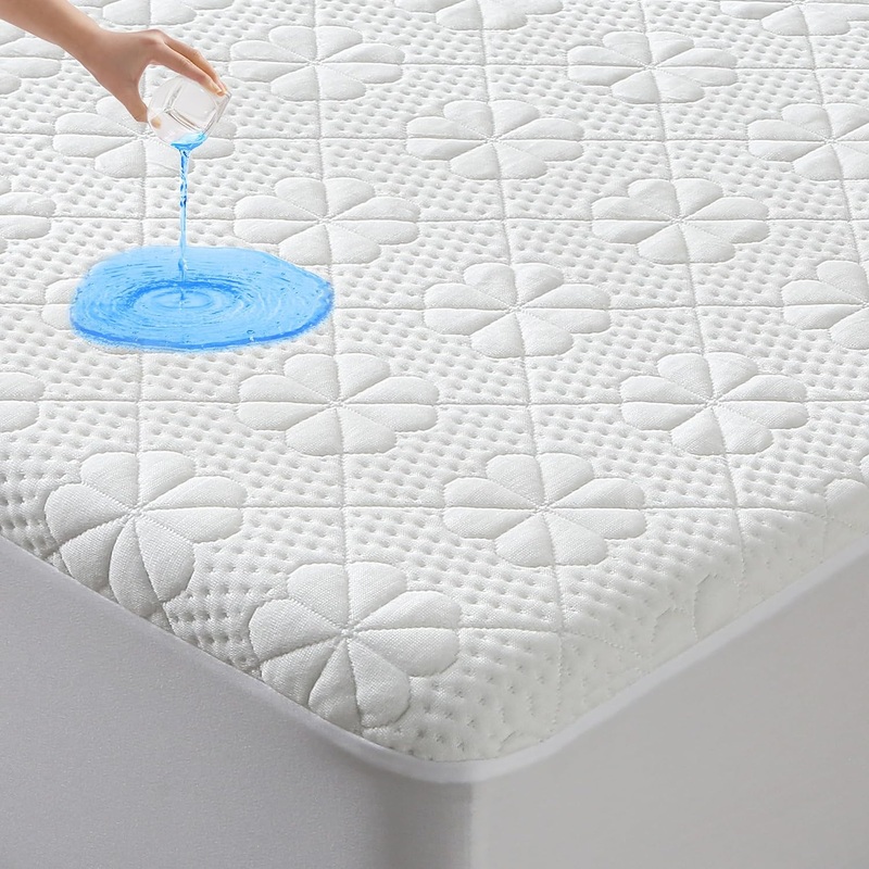 Queen Size Waterproof Mattress Protector, Cooling Bamboo Viscose Mattress Pad Cover for Queen Size Bed, Super Soft Queen Size Mattress Cover for 6-18 inches Mattress, White | Bigbigmart.com