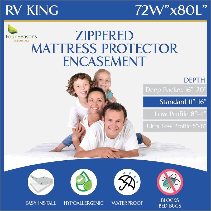 RV King Zippered Mattress Protector (72 Wx80 L) – Waterproof Encasement Premium Hypoallergenic Bed Cover Protects Against Dust Allergies – Breathable, Noiseles | Bigbigmart.com