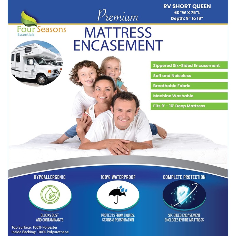 RV Short Queen Mattress Protector (60 Wx75 L) Waterproof Zippered Encasement Hypoallergenic Premium Bed Cover Protects Against Dust Allergies | Bigbigmart.com