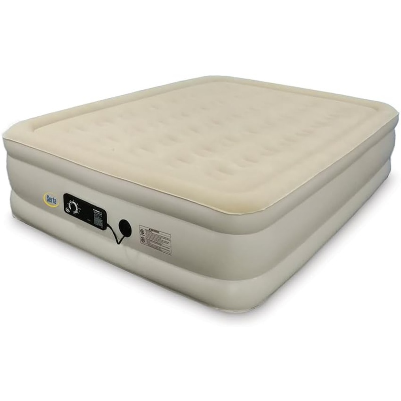 Serta Raised Air Mattress with Never Flat Pump | Luxury Inflatable Mattress with Built in Air Pump to Ensure a Good Nights Rest | Heavy Duty Blow Up Mattress with Self Inflating Pump | Bigbigmart.com