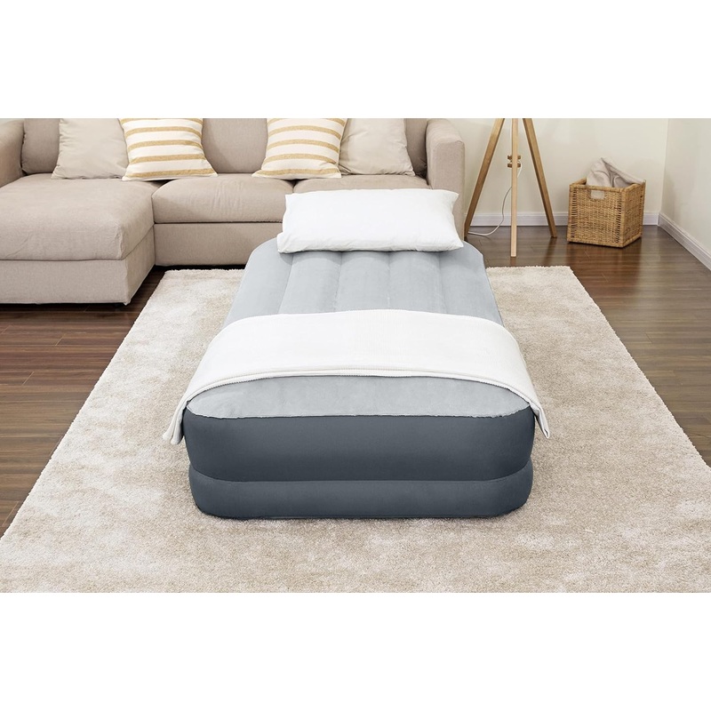 SleepLux Twin Air Mattress Supersoft Snugable Top Extra Durable Tough Guard with Built-in Pillow Raised 15 Airbed with Built in Pump + USB Charger Twin 15, Small, Grey | Bigbigmart.com