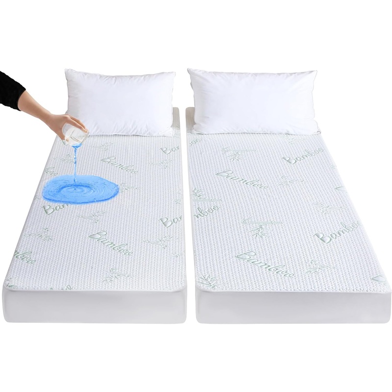 Split King Mattress Protector for Adjustable Bed, Breathable Bamboo Viscose Waterproof Split King Mattress Pad Cover with 6-18 inches Deep Pocket | Bigbigmart.com