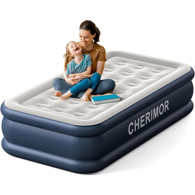 Twin Air Mattress with Built in Pump, 18 inch High Thicken Sturdy Inflatable Mattress, Comfortable Sleeping Surface, Portable Blow up Mattress with Carry Bag, Air Bed for Camping, Office | Bigbigmart.com