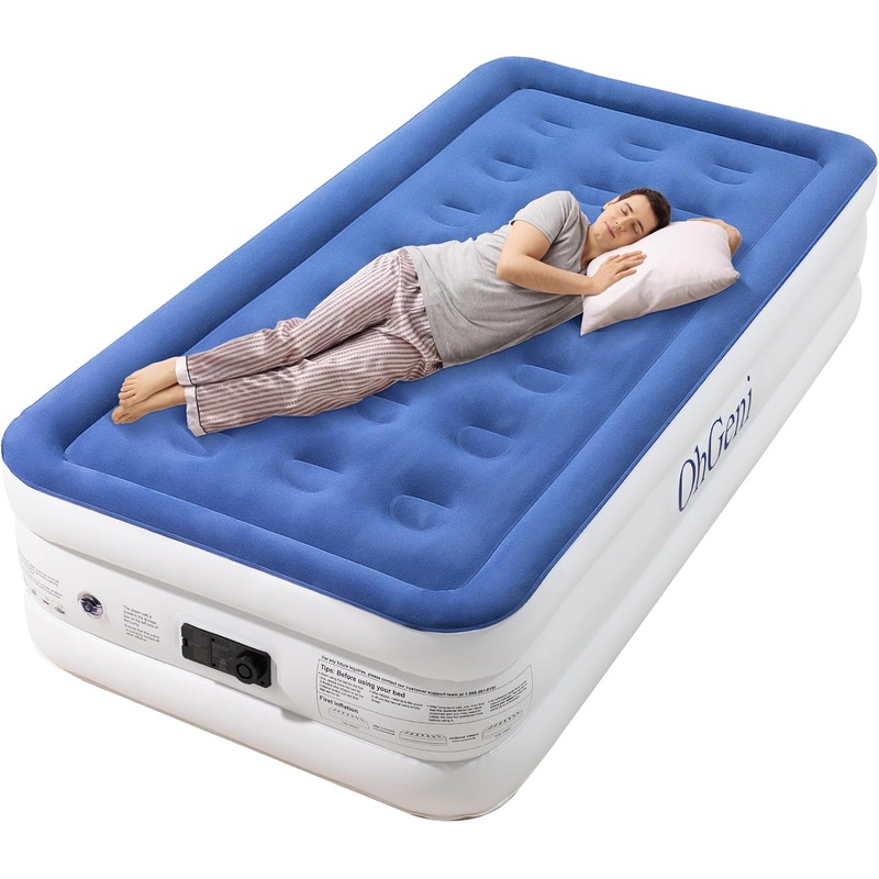 Twin Air Mattress with Built in Pump, 18 Inch Quick Inflation/Deflation Camping Air Mattress, Enduring Blow Up Mattresses for Hiking,Travel, Home, Guests, Indoor, Portable Full Air Bed, Blue | Bigbigmart.com