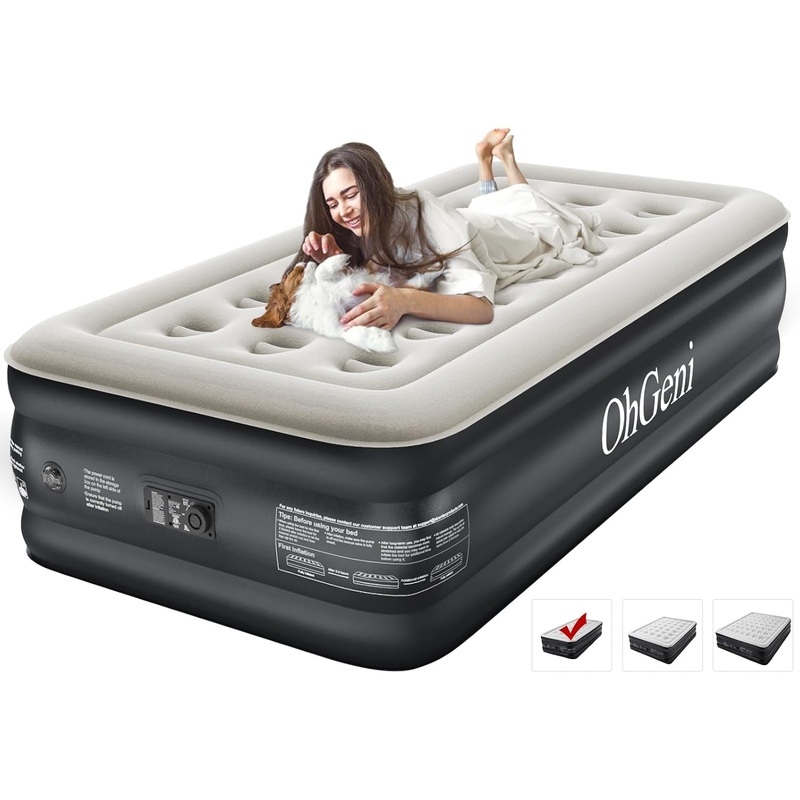 Twin Air Mattress with Built in Pump for Guest, 18 Tall Colchon Inflables Blow Up Air Bed with Carrying Bag for Camping, Raised Elevated Double Airbed, Foldable&Portable Air Mattress, Black | Bigbigmart.com