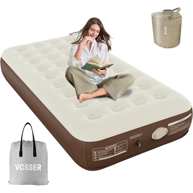 Twin Air Mattress with Built in Pump, Inflatable Mattress with Flocked Top,Fast & Easy Blow Up Mattress with Storage Bag, Luxury Rest Airbed for Home, Camping & Guests | Bigbigmart.com