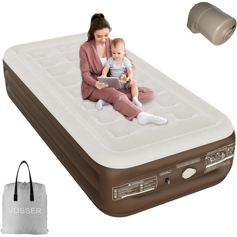 Twin Air Mattress with Built-in Pump,Self Inflatable Mattress with Cordless Removable Lithium Battery Pump, Blow Up Mattress with Storage Bag,Foldable Rest Airbed for Home, Camping & Guests | Bigbigmart.com