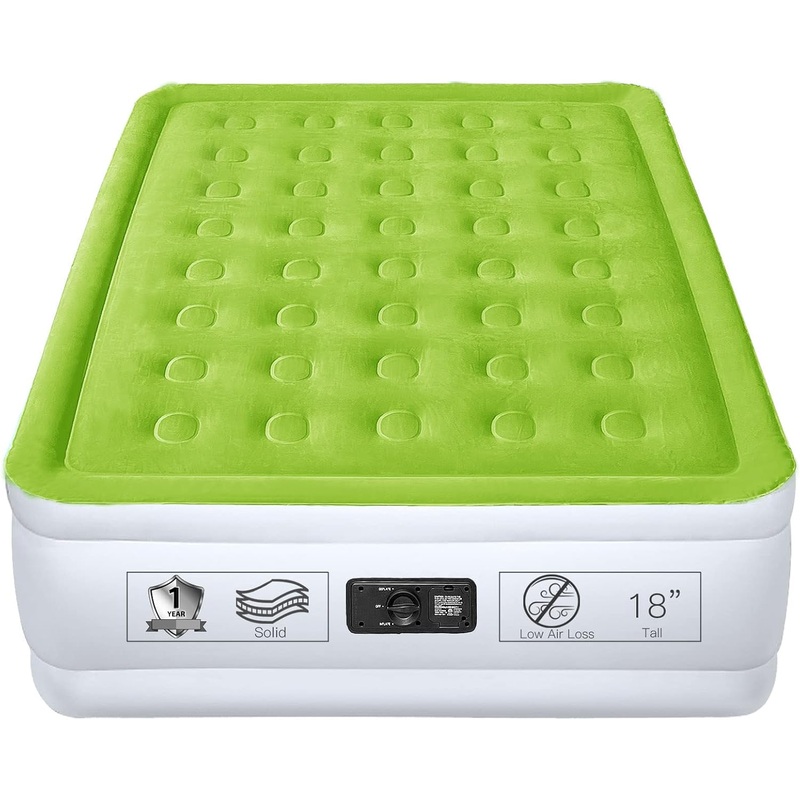 Twin Size Air Mattress with Built in Pump Raised Single Inflatable Bed Blow up Mattressith Camping Airbed 18 Inch Tall | Bigbigmart.com