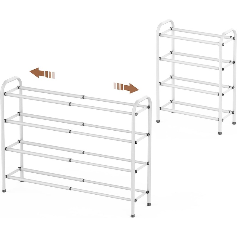 4-Tier Expandable Shoe Rack,Adjustable Shoe Shelf Storage Organizer Heavy Duty Metal Free Standing Shoe Rack for Entryway Closet Doorway (White) | Bigbigmart.com
