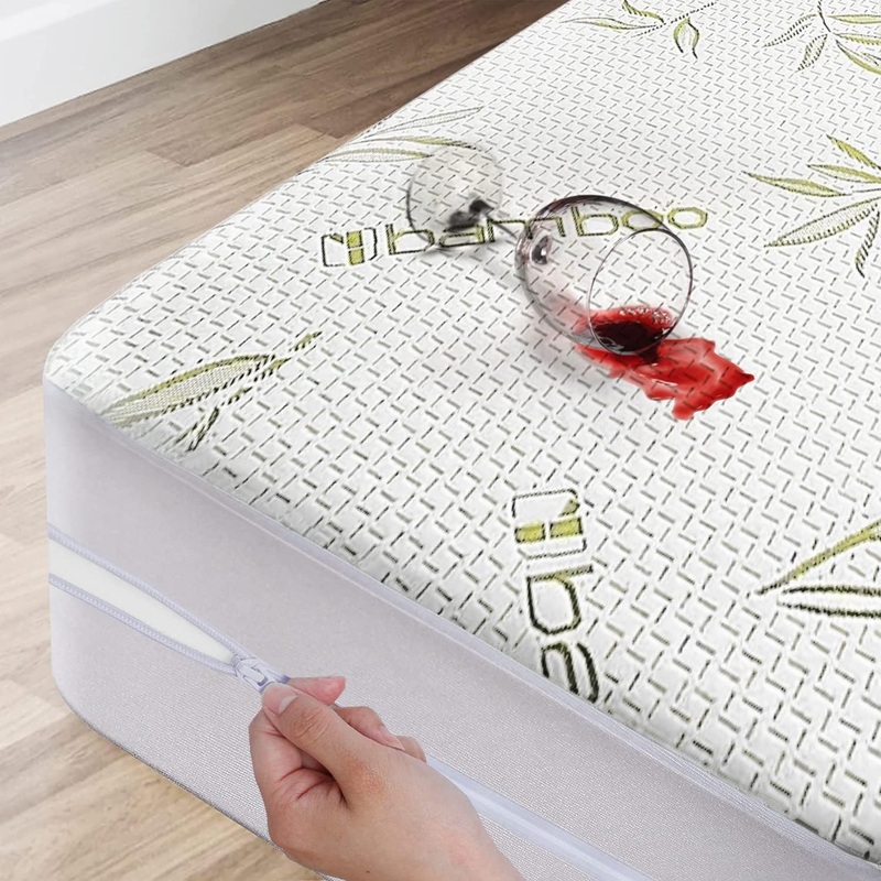 Bamboo Mattress Protector with Zipper – 100% Waterproof Queen Size Cooling Mattress Cover – Ultra Soft Jacquard Fabric Breathable Noiseless Mattress Pad Covers – Zippered Mattress Encasement | Bigbigmart.com