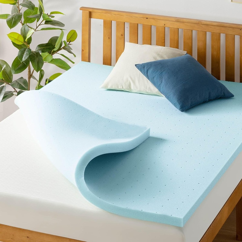 Best Price Mattress 1.5 Inch Ventilated Memory Foam Mattress Topper, Cooling Gel Infusion, CertiPUR-US Certified, King, Blue | Bigbigmart.com