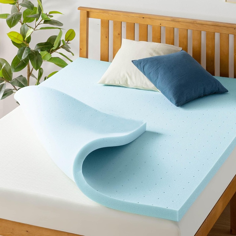 Best Price Mattress 1.5 Inch Ventilated Memory Foam Mattress Topper, Cooling Gel Infusion, CertiPUR-US Certified, Queen Blue | Bigbigmart.com