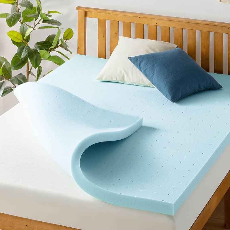 Best Price Mattress 2.5 Inch Ventilated Memory Foam Mattress Topper, Cooling Gel Infusion, CertiPUR-US Certified, Short Queen, Blue | Bigbigmart.com