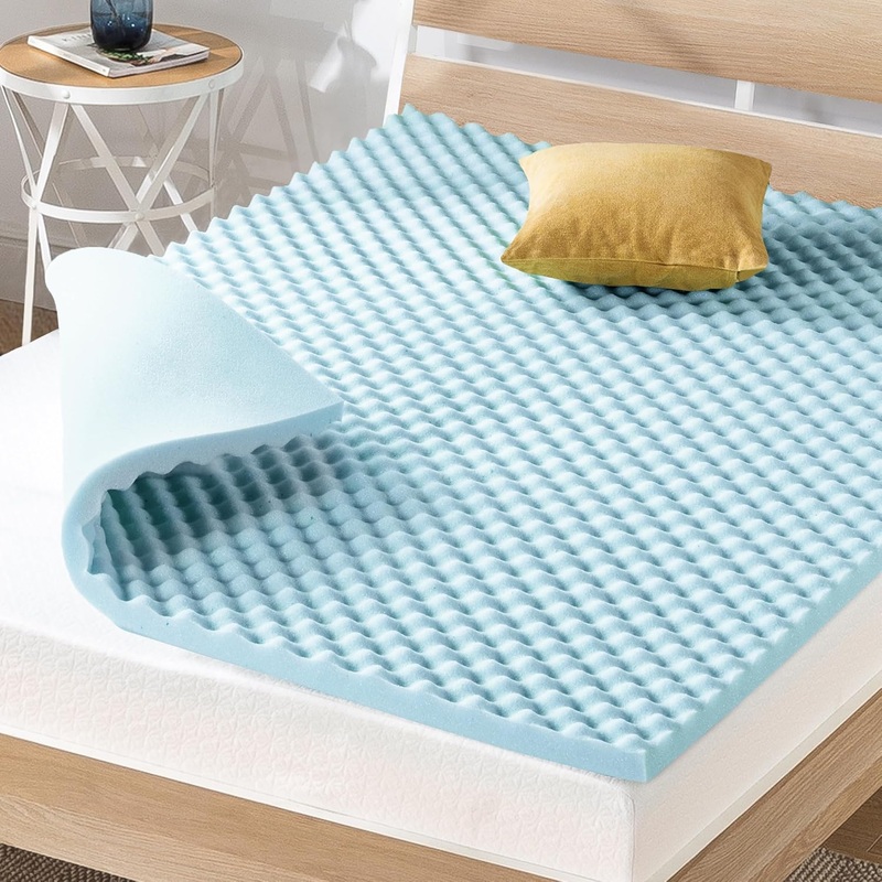 Best Price Mattress 2 Inch Egg Crate Memory Foam Mattress Topper, Cooling Gel Infusion, King, Blue | Bigbigmart.com