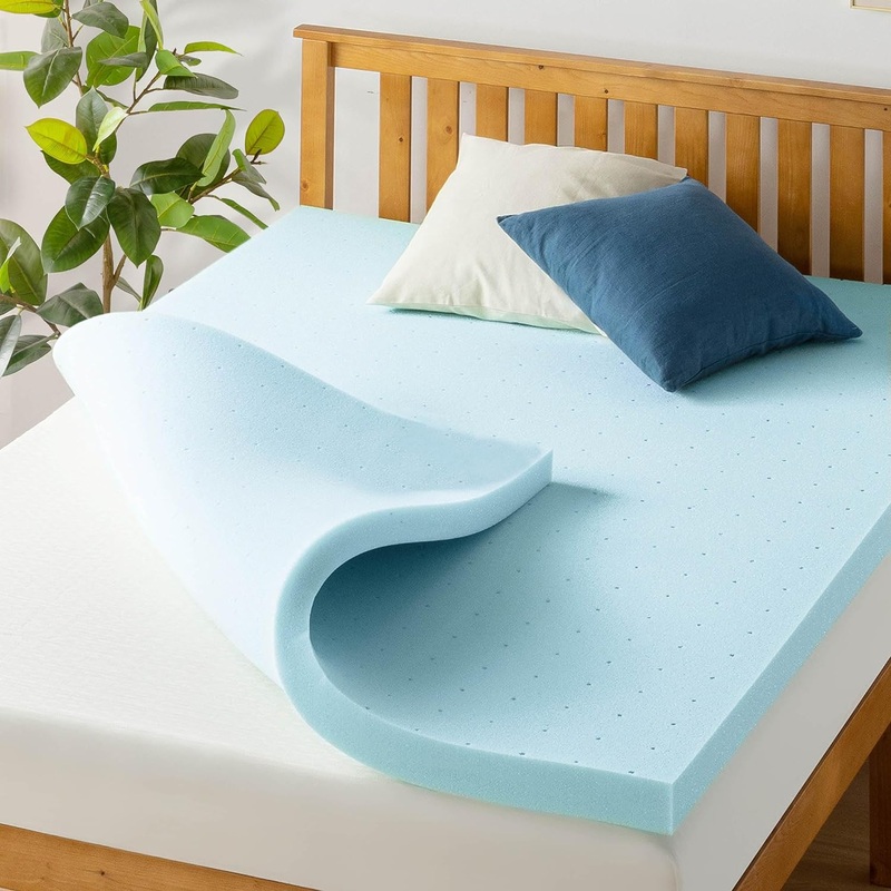 Best Price Mattress 3 Inch Ventilated Memory Foam Mattress Topper, Cooling Gel Infusion, CertiPUR-US Certified, Queen Blue | Bigbigmart.com