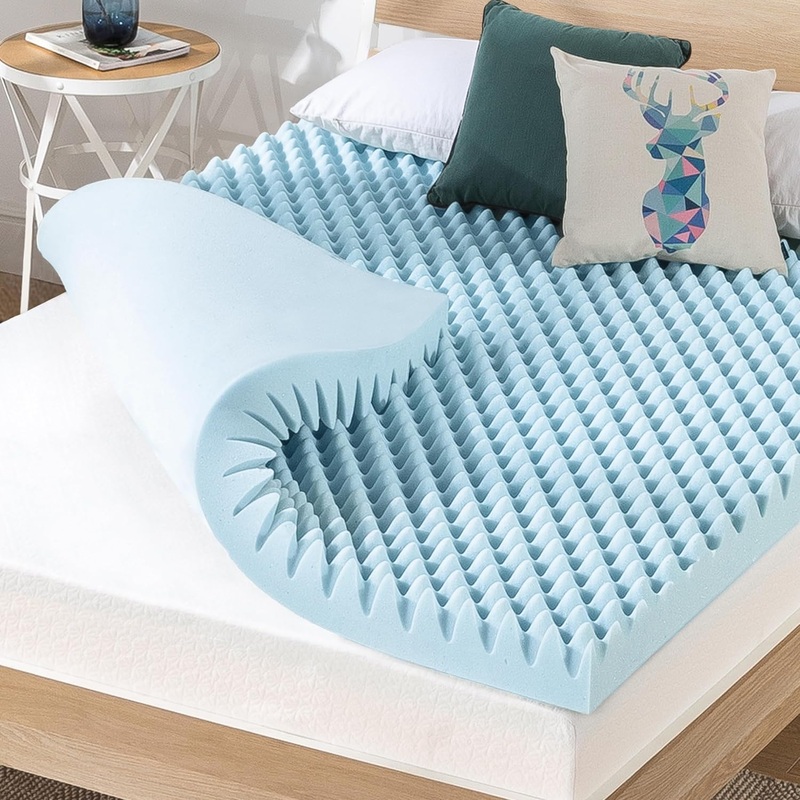 Best Price Mattress 4 Inch Egg Crate Memory Foam Mattress Topper with Cooling Gel Infusion, CertiPUR-US Certified, Queen Light Blue | Bigbigmart.com