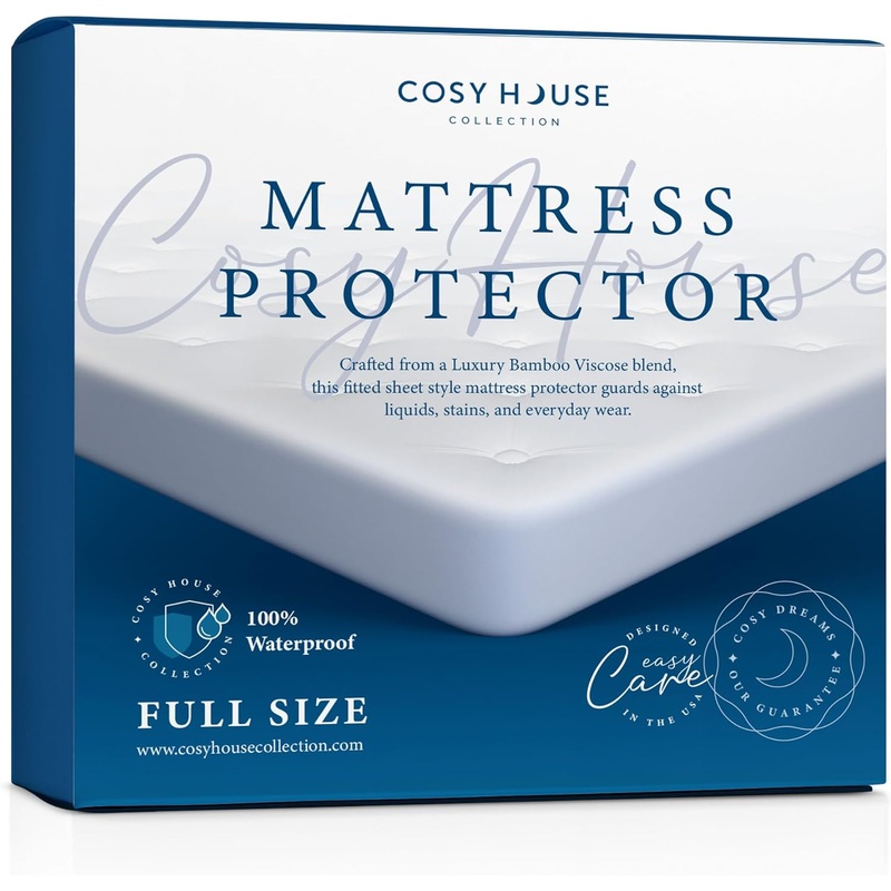 Cosy House Collection Luxury Mattress Protector – Blend of Rayon Derived from Bamboo – College Dorm Room Essentials – Ultra Soft Comfort, Stays Cool & Quiet – Premium Fitted Sheet Style (Full) White | Bigbigmart.com