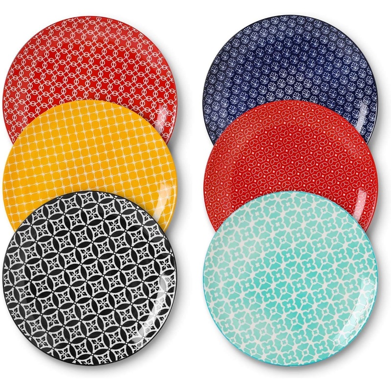 DOWAN 10.5 Dinner Plates Set of 6, Ceramic Salad Plates, Porcelain Plates Set for Kitchen, Parties, Pasta, Dishwasher & Microwave & Oven Safe, Colorful | Bigbigmart.com