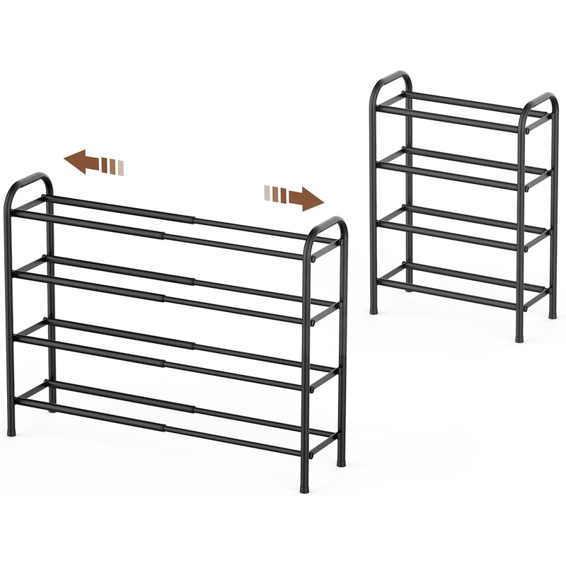 Gonfoam 4-Tier Expandable Shoe Rack,Adjustable Shoe Shelf Storage Organizer Heavy Duty Metal Free Standing Shoe Rack for Entryway Closet Doorway (Black) | Bigbigmart.com