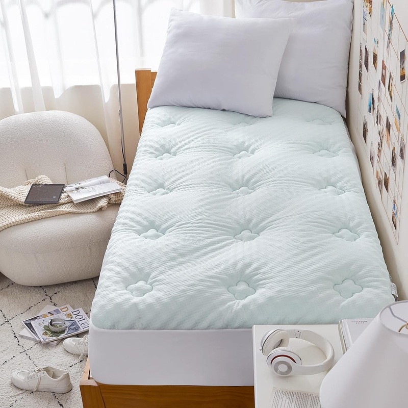 Hansleep Memory Foam Twin Size Mattress Topper, Gel Twin Mattress Pad with Deep Pocket, Breathable Air Twin Mattress Cover, 39×75 Inches, White | Bigbigmart.com