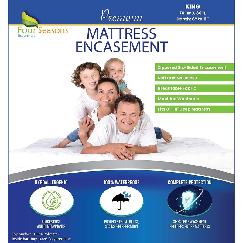 King Zippered Mattress Protector (8-11 Depth) Waterproof Encasement Premium Quality Hypoallergenic Bed Cover Protects from Dust White | Bigbigmart.com