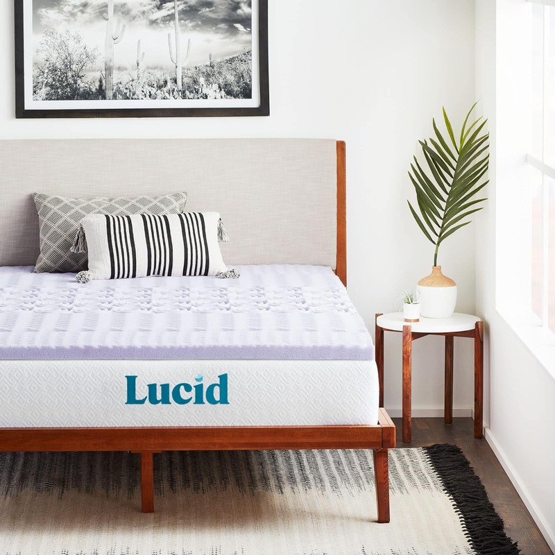 LUCID 2 Inch Zoned Gel Memory Foam Mattress Topper, California King, Lavender | Bigbigmart.com