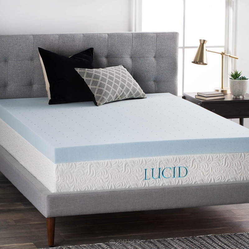 LUCID 4 Inch Gel Memory Foam Mattress Topper, Ventilated Design, Ultra Plush, CertiPUR-US Certified, Twin,Blue | Bigbigmart.com
