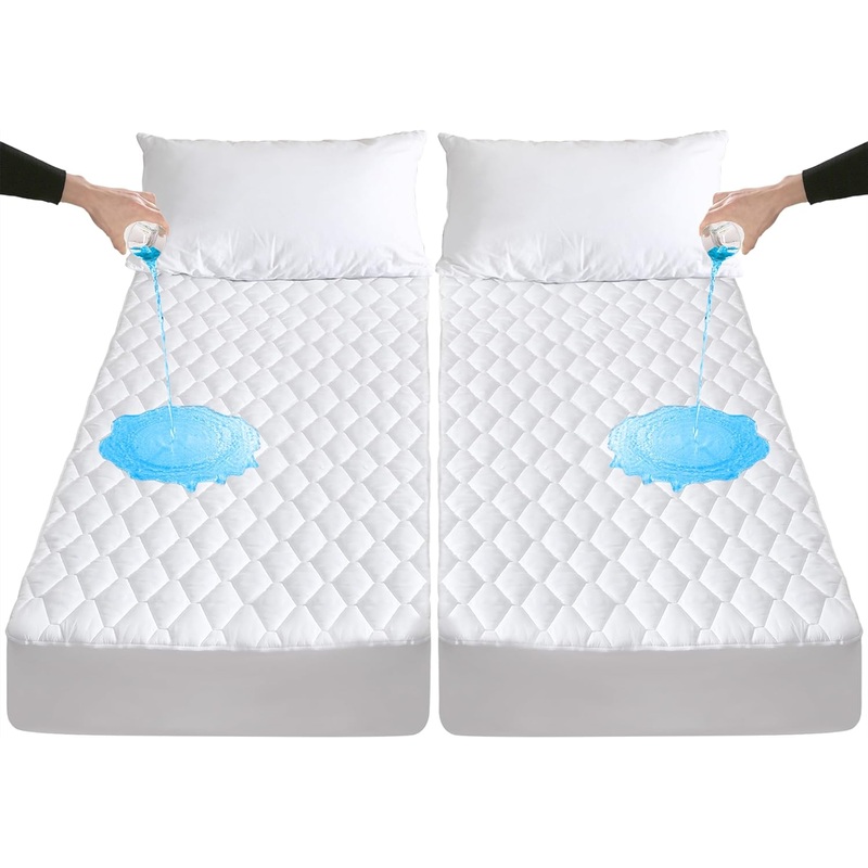 Lunsing Split King Mattress Protector for Adjustable Bed, Waterproof Breathable Noiseless Split King Mattress Pad Cover, 6-18 Inches Deep Pocket, White | Bigbigmart.com