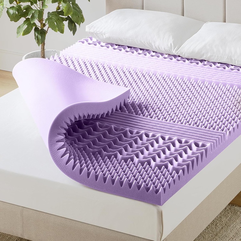 Mellow 3 Inch 7-Zone Memory Foam Mattress Topper, Soothing Lavender Infusion, Queen | Bigbigmart.com