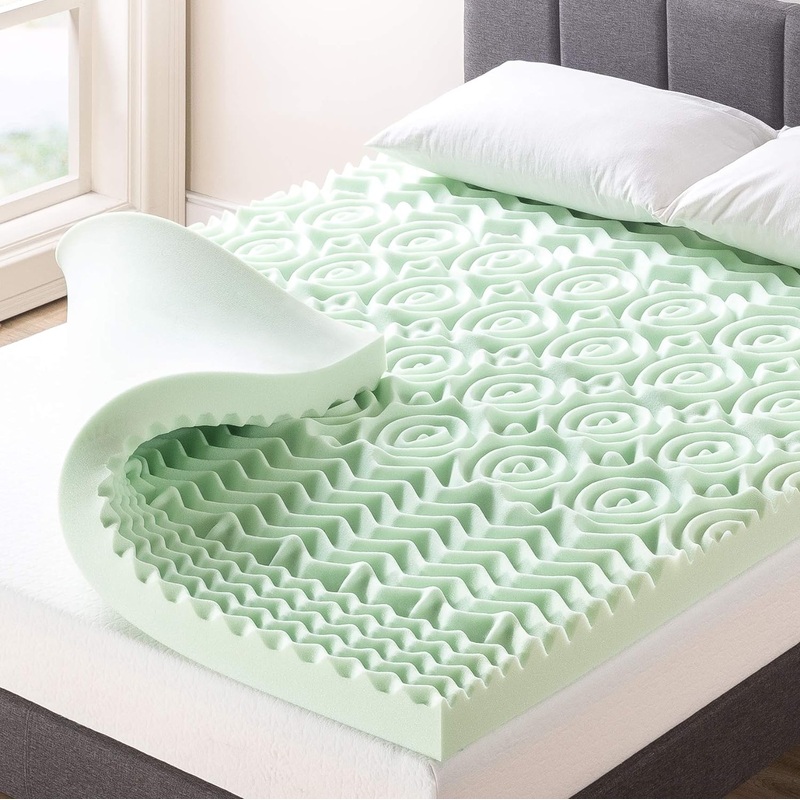 Mellow 4 Inch 5-Zone Memory Foam Mattress Topper, Calming Green Tea Infusion, Twin | Bigbigmart.com