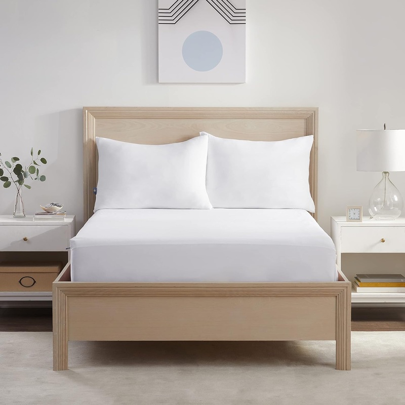 Serta Power Chill Queen Size Waterproof Mattress Cover, Soft and Breathable Cooling Mattress Protector, 15 Elastic Deep Pocket for Secure Fit, White | Bigbigmart.com